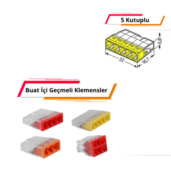 5 Kutuplu Buat İçi Geçmeli Klemens - EU-205 resmi